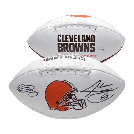 Jarvis Landry + Odell Beckham Jr. Cleveland Browns Autographed White Panel Football