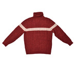 Roope Cable Knit Turtle Neck Sweater // Burgundy + Beige (Euro: 50)