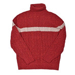 Roope Cable Knit Turtle Neck Sweater // Burgundy + Beige (Euro: 46)