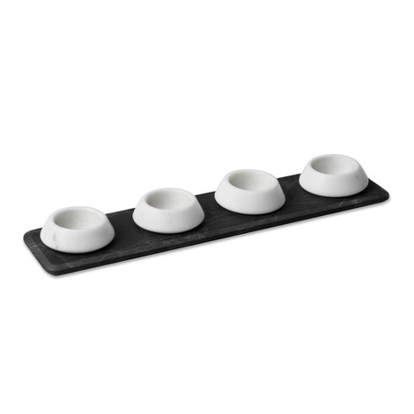 Polychrome & Thera // Condiment Tray + 4 Bowls (White Michelangelo Marble)