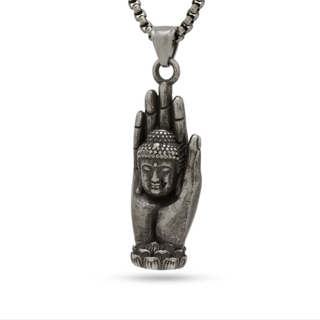 Buddha Hand Necklace // Vintage Silver