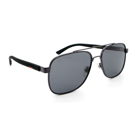 Unisex GG0422S Rectangular Aviator Sunglasses // Black + Gunmetal