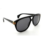 Unisex GG0525S Double Bridge Aviator Sunglasses // Black