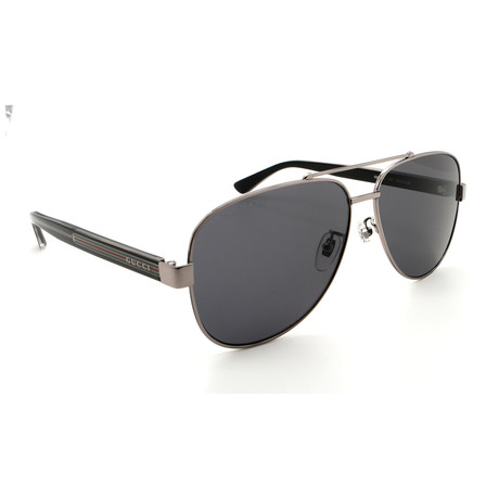 Unisex GG0528S Aviator Sunglasses // Silver + Black