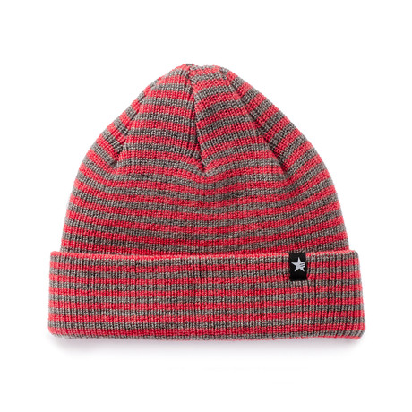 Ronin Stripes Knit Beanie // Gray + Salmon