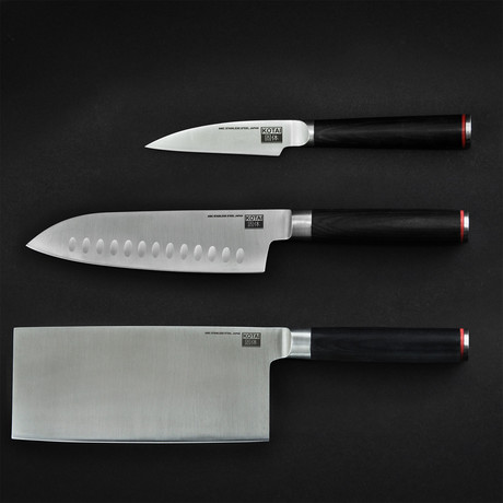 Deluxe Asian Set // Santoku + Paring Knife + Chinese Cleaver // Hammered Blade