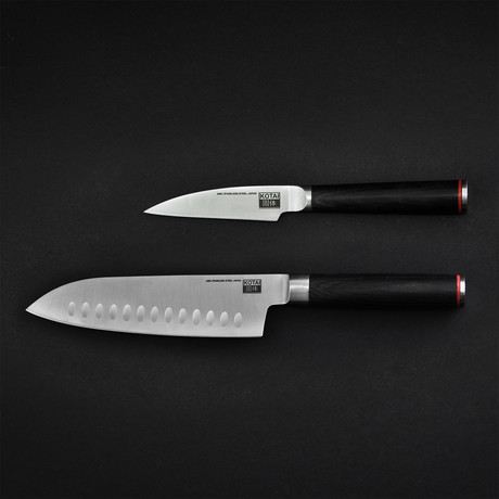 Essential Asian Set // Santoku + Paring Knife // Hammered Blade