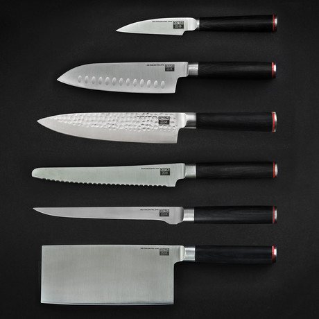 Complete Set // Gyuto + Santoku+ Paring Knife + Bread Knife + Fillet Knife + Chinese Cleaver // Hammered