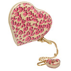 Women's Cheetah Vernis Leather Heart Coin Wallet LTD // Cream + Pink // Pre-Owned