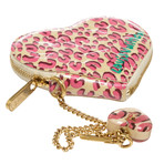 Women's Cheetah Vernis Leather Heart Coin Wallet LTD // Cream + Pink // Pre-Owned