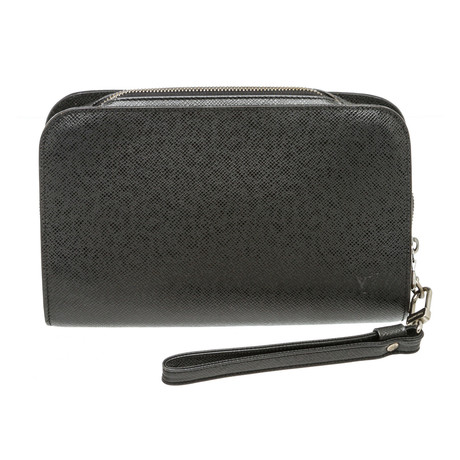 Unisex Taiga Leather Baikal Wristlet Clutch Bag // Dark Gray // Pre-Owned