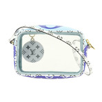 Women's Pouch Capri Multicolor Coated Canvas Beach Bag // Blue // Pre-Owned