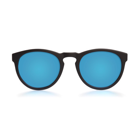 ST Round Sunglasses // Black + Blue Mirror Lumolux