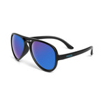 ST Aviator Sunglasses // Black + Blue Mirror Lumolux