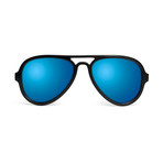 ST Aviator Sunglasses // Black + Blue Mirror Lumolux