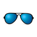 ST Aviator Polarized Sunglasses // Black + Blue Mirror Lumolux