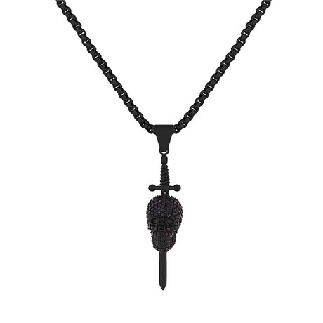 Black Skull + Sword Necklace