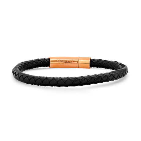 Black Leather + 18K Rose Gold Bracelet