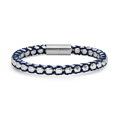 Stainless Steel Box Link Chain Bracelet // Silver + Blue