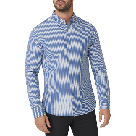 Blue White Jameson Stripe Button Down Shirt // Blue + White (S)
