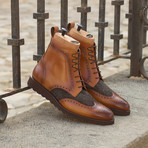 Military Brogue Boot // Cognac + Gray Herringbone (US: 7)