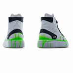 High Top Sneaker // White + Black + Green Neon (Euro: 42)