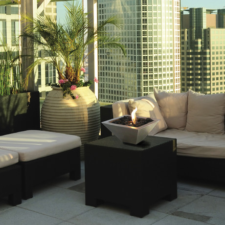 Anywhere Fireplace Empire // Indoor/Outdoor Fireplace + Polished Black Rocks + 12-Pack SunJel Fuel (Stainless Steel)