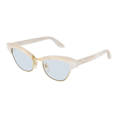 Women's Novelty Sunglasses // Shiny White + Blue