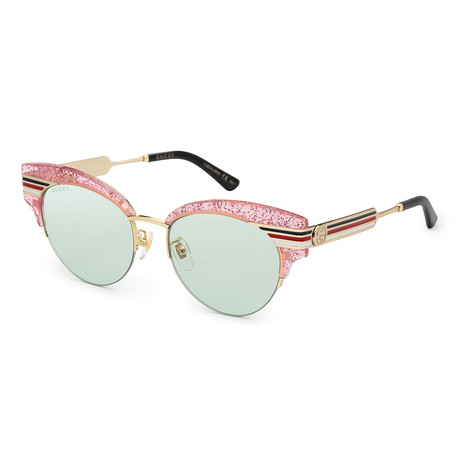 Women's Novelty GG0283S-006 Sunglasses // Shiny Glitter Pink + Gold + Green  - Gucci - Touch of Modern