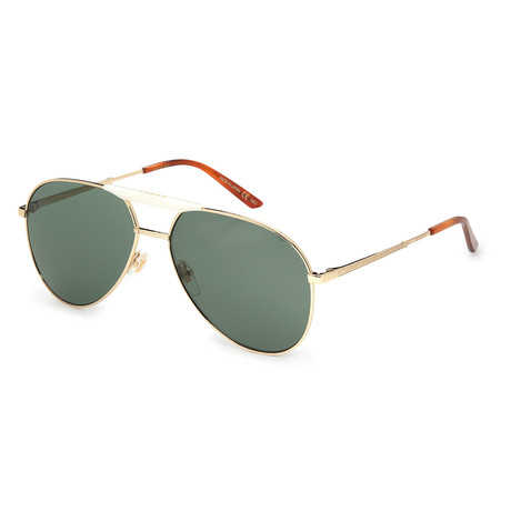 Men's GG0242S-003 Sunglasses // Gold + White + Green