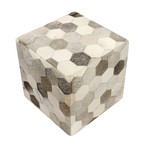 Cowhide Square Pouf // Multi Color Hexagons