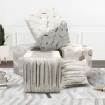 Cowhide Square Pouf // Multi Color Lines