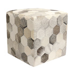 Cowhide Square Pouf // Multi Color Hexagons