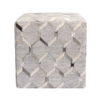 Cowhide Square Pouf // Silver Zig Zag // Cube