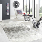 HandLoomed Cowhide Sari Silk Area Rug // Gray Lines (5' 0" x 8' 0")