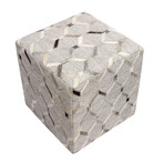 Cowhide Square Pouf // Silver Zig Zag // Cube