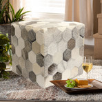 Cowhide Square Pouf // Multi Color Hexagons