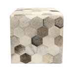 Cowhide Square Pouf // Multi Color Hexagons