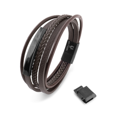The Punisher Synthetic Leather Bracelet // Matte Black + Brown (6.7")