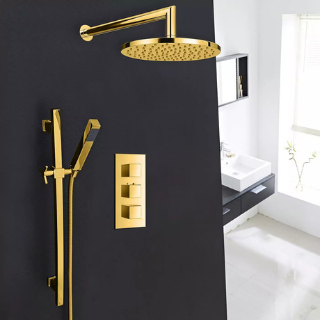 Gold Plated Shower Head Set v.1 + Hand Shower // 8"