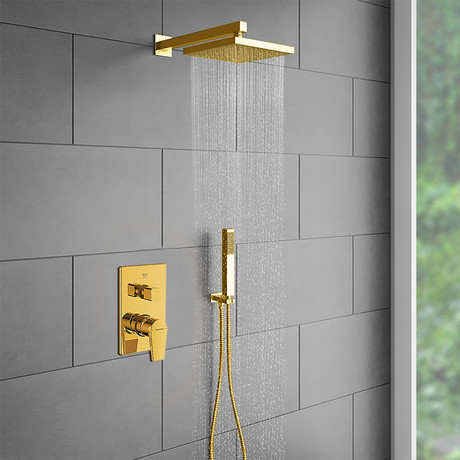 Gold Plated Shower Head Set v.2 + Hand Shower // 8"