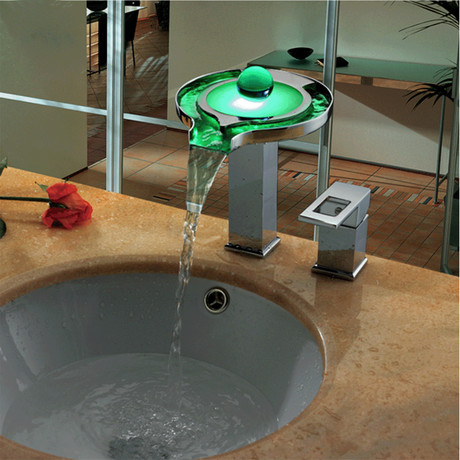 Round Bathroom Sink Faucet // LED Waterfall