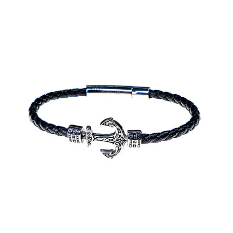 Dell Arte // Bracelet Anchor Leather + Stainless Steel // Black + Silver