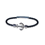 Dell Arte // Leather + Stainless Steel Anchor Bracelet // Black + Silver