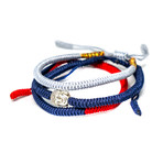 Jean Claude Jewelry // Handmade Tibetan Buddha Bracelet // Set of 3 // Red + Navy + Silver