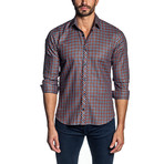 Checkered Long-Sleeve Shirt // Orange + Navy (XL)