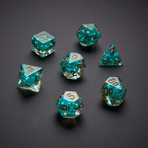 16mm Resin Pearl Dice Poly Set (Teal + Copper Numbers)