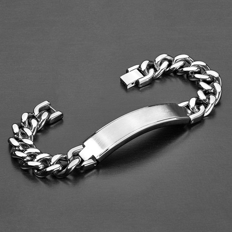 Brushed ID Plate Curb Chain Link Bracelet // Silver