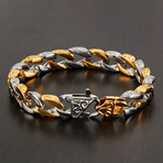 Two-Tone Stainless Steel Antiqued Curb Chain Link Bracelet // Silver + Gold