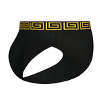 SHEATH Men's Dual Pouch Brief // Black + Gold (XXX Large)